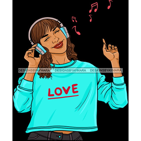 Young Lady Woman Love Listening To Music Headphones  JPG PNG  Clipart Cricut Silhouette Cut Cutting
