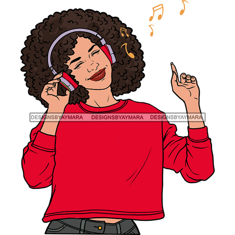 Big Afro Young Lady Woman Love Listening To Music Headphones In Red JPG PNG  Clipart Cricut Silhouette Cut Cutting