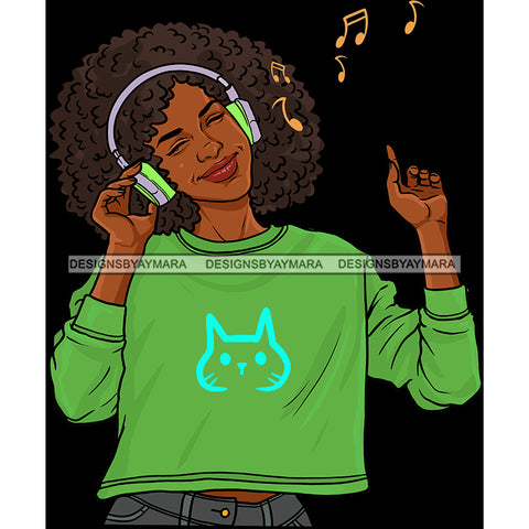Big Afro Young Lady Woman Love Listening To Music Headphones In Red JPG PNG  Clipart Cricut Silhouette Cut Cutting