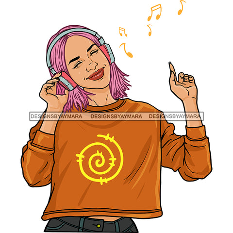 Pink Hair Young Lady Woman Love Listening To Music Headphones In Red JPG PNG  Clipart Cricut Silhouette Cut Cutting