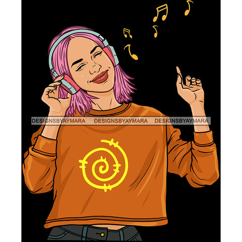 Pink Haired Young Lady Woman Love Listening To Music Headphones In Red JPG PNG  Clipart Cricut Silhouette Cut Cutting