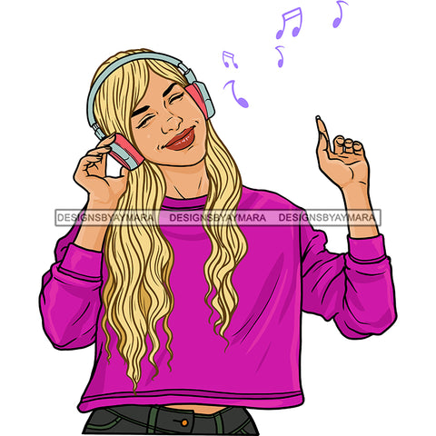 Blonde Haired Young Lady Woman Love Listening To Music Headphones In Red JPG PNG  Clipart Cricut Silhouette Cut Cutting