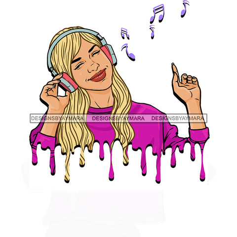 Dripping Blonde Haired Young Lady Woman Love Listening To Music Headphones  JPG PNG  Clipart Cricut Silhouette Cut Cutting
