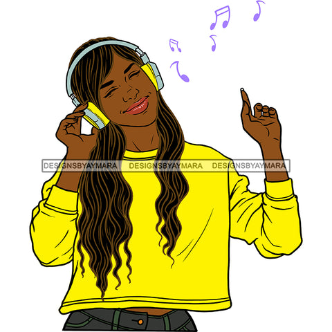 Young Lady Woman Love Listening To Music Headphones In Yellow JPG PNG  Clipart Cricut Silhouette Cut Cutting