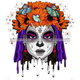 Sugar Skull Art Purple Scarf Gold Flowers And Butterflies Dripping JPG PNG  Clipart Cricut Silhouette Cut Cutting