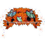 Orange Flowers And Butterflies Headpiece JPG PNG  Clipart Cricut Silhouette Cut Cutting