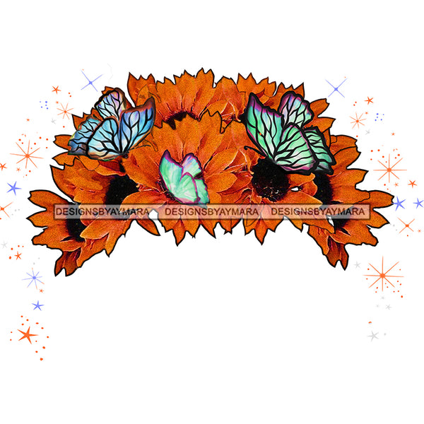 Orange Flowers And Butterflies Headpiece JPG PNG  Clipart Cricut Silhouette Cut Cutting