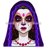 Sugar Skull Art Purple Scarf  JPG PNG  Clipart Cricut Silhouette Cut Cutting