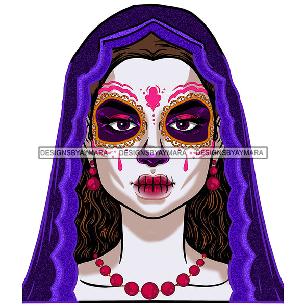 Sugar Skull Art Purple Scarf  JPG PNG  Clipart Cricut Silhouette Cut Cutting