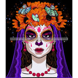 Sugar Skull Art Purple Scarf Gold Flowers And Butterflies JPG PNG  Clipart Cricut Silhouette Cut Cutting