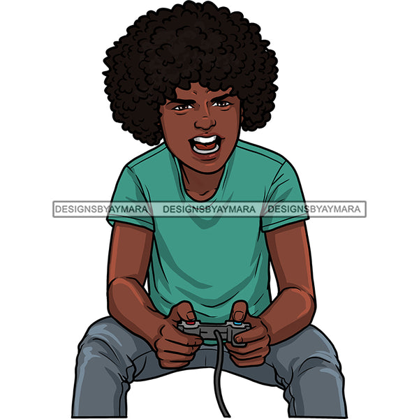 Gamer Black Boy Young Man Gaming Big Afro JPG PNG  Clipart Cricut Silhouette Cut Cutting