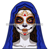 Sugar Skull Face  Blue Scarf JPG PNG  Clipart Cricut Silhouette Cut Cutting