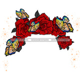 Red Flowers With  Butterflies Flying Butterflies JPG PNG  Clipart Cricut Silhouette Cut Cutting