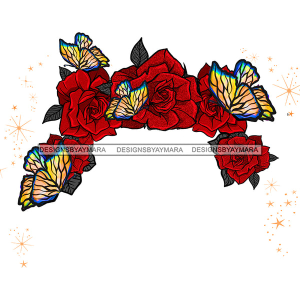 Red Flowers With  Butterflies Flying Butterflies JPG PNG  Clipart Cricut Silhouette Cut Cutting