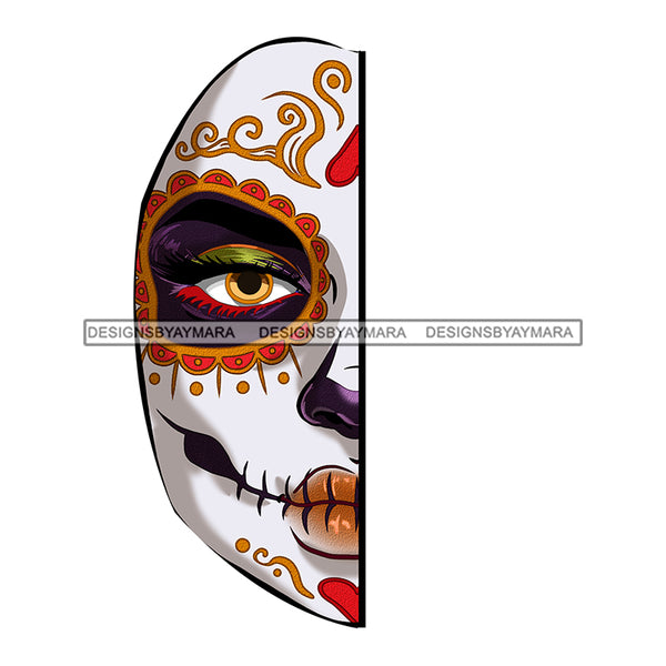 Half Face Sugar Skull Art Face Only JPG PNG  Clipart Cricut Silhouette Cut Cutting