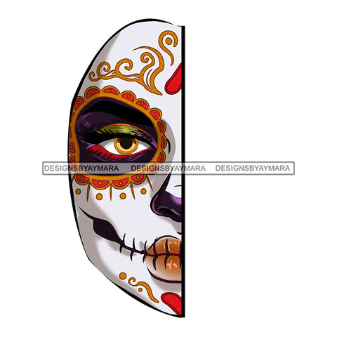 Half Face Sugar Skull Art Face Only JPG PNG  Clipart Cricut Silhouette Cut Cutting