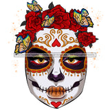 Sugar Skull Art Face Only With Red Flower Headpiece JPG PNG  Clipart Cricut Silhouette Cut Cutting