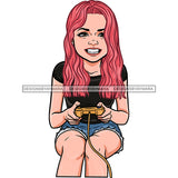 Gamer Pink Hair White Girl Gaming  JPG PNG  Clipart Cricut Silhouette Cut Cutting