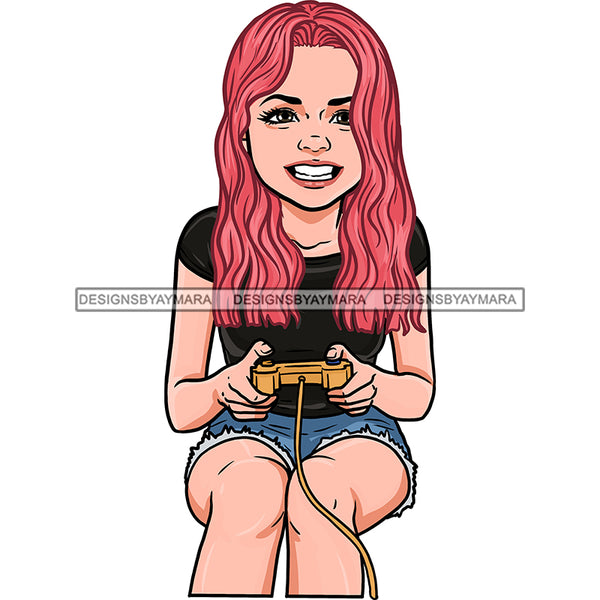 Gamer Pink Hair White Girl Gaming  JPG PNG  Clipart Cricut Silhouette Cut Cutting
