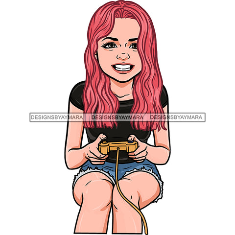 Gamer Pink Hair White Girl Gaming  JPG PNG  Clipart Cricut Silhouette Cut Cutting