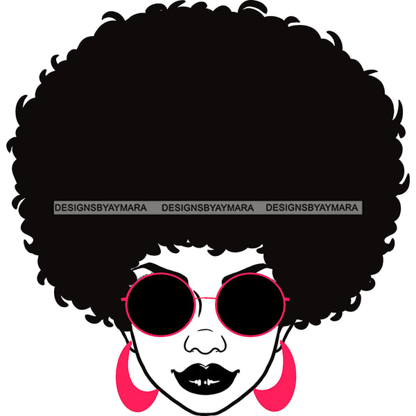 Black Woman Big Afro Black Lips In Black And White Pink Earrings JPG PNG  Clipart Cricut Silhouette Cut Cutting