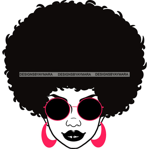 Black Woman Big Afro Black Lips In Black And White Pink Earrings JPG PNG  Clipart Cricut Silhouette Cut Cutting