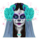 Sugar Skull Art Blue Scarf Turquoise Flowers Purple Makeup JPG PNG  Clipart Cricut Silhouette Cut Cutting