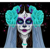 White Face Sugar Skull Art Blue Scarf Turquoise Flowers Purple Makeup JPG PNG  Clipart Cricut Silhouette Cut Cutting