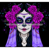 White Face Sugar Skull Art Purple Scarf Purple Flowers Purple Makeup JPG PNG  Clipart Cricut Silhouette Cut Cutting