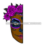 Half Brown Face Sugar Skull Art With Purple Roses Flower Headpiece  JPG PNG  Clipart Cricut Silhouette Cut Cutting