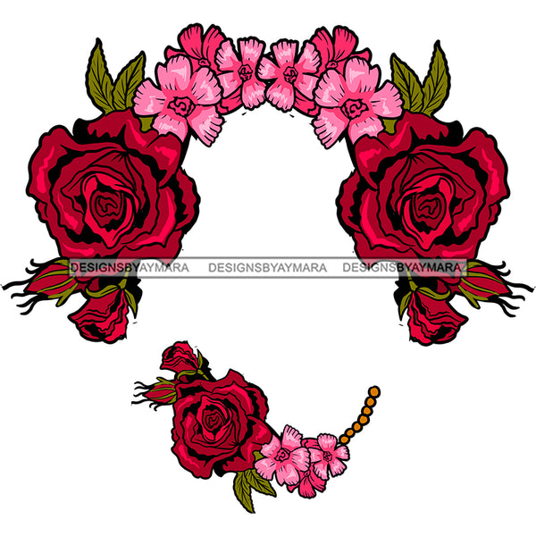 Red Roses And Pink Flower Headpiece And Necklace JPG PNG  Clipart Cricut Silhouette Cut Cutting