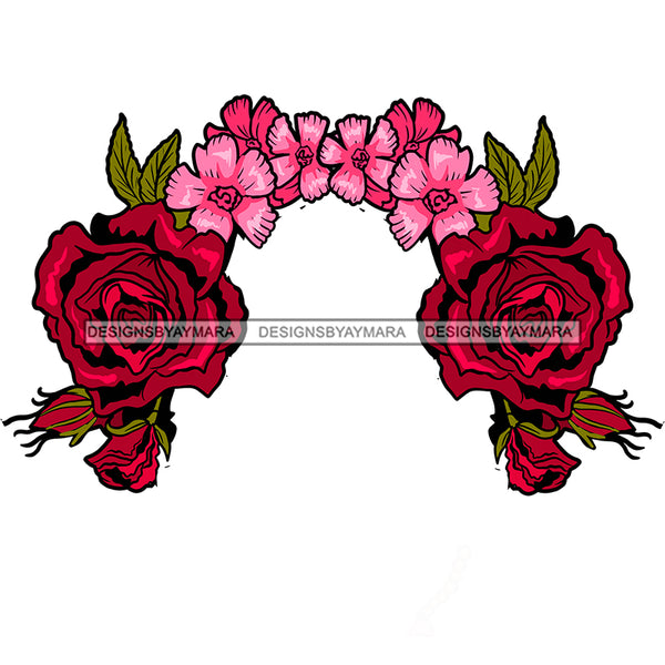 Red Roses And Pink Flower Headpiece Only JPG PNG  Clipart Cricut Silhouette Cut Cutting
