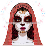 Sugar Skull Art Pink Scarf Red Makeup JPG PNG  Clipart Cricut Silhouette Cut Cutting