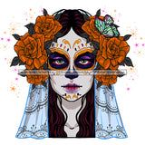 Sugar Skull Art Orange Flowers  JPG PNG  Clipart Cricut Silhouette Cut Cutting
