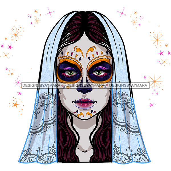 Sugar Skull Art White Veil Scarf  JPG PNG  Clipart Cricut Silhouette Cut Cutting