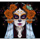 Sugar Skull Art Orange Flower Full Face Purple Makeup JPG PNG  Clipart Cricut Silhouette Cut Cutting