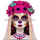 Sugar Skull Art Pink Flowers Butterflies JPG PNG  Clipart Cricut Silhouette Cut Cutting