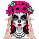 Sugar Skull Art Face Pink Flowers  JPG PNG  Clipart Cricut Silhouette Cut Cutting