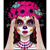 Sugar Skull Art Face Pink Flowers And Butterflies JPG PNG  Clipart Cricut Silhouette Cut Cutting