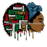 Afro Blessed Black Woman Big Afro Blue Headwrap Words In Hair JPG PNG  Clipart Cricut Silhouette Cut Cutting