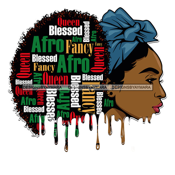 Afro Blessed Black Woman Big Afro Blue Headwrap Words In Hair JPG PNG  Clipart Cricut Silhouette Cut Cutting