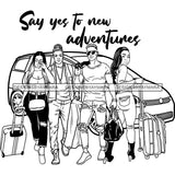 Couples Adventure Getaway Buddies Car Auto Vacation Road Trip Illustration B/W SVG JPG PNG Vector Clipart Cricut Silhouette Cut Cutting