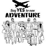 Couples Vacation Getaway Friendship Buddies Travelling Together Illustration B/W SVG JPG PNG Vector Clipart Cricut Silhouette Cut Cutting