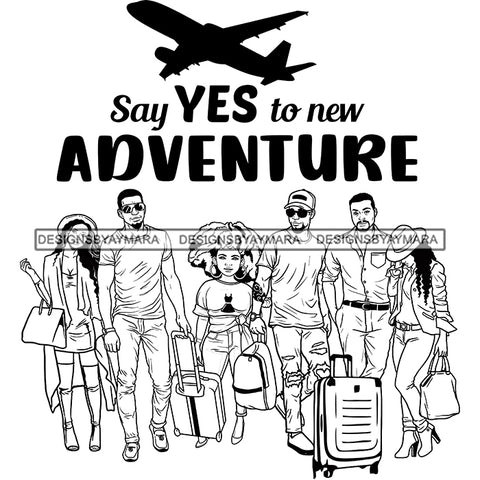 Couples Vacation Getaway Friendship Buddies Travelling Together Illustration B/W SVG JPG PNG Vector Clipart Cricut Silhouette Cut Cutting