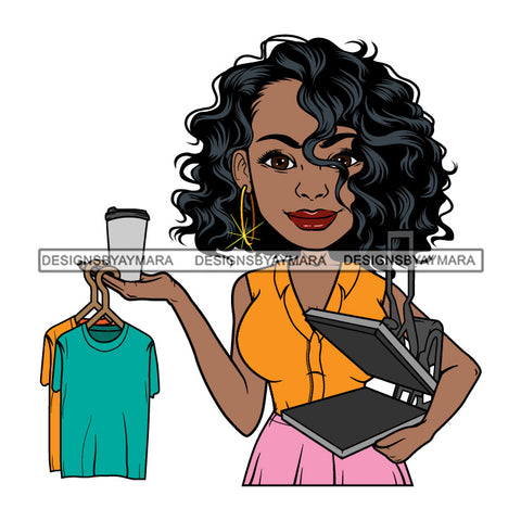 Afro Crafter Design Woman Hoop Earrings Short Curly Hair Style SVG Cutting Files For Silhouette and Cricut