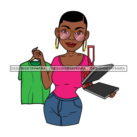 Afro Sexy Craft Woman Hoop Earrings Sunglasses Short Hair Style SVG Cutting Files For Silhouette and Cricut