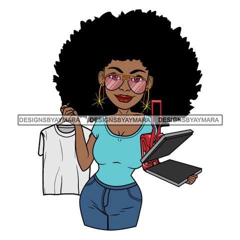 Afro Sexy Craft Woman Hoop Earrings Sunglasses Afro Hair Style SVG Cutting Files For Silhouette and Cricut