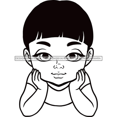 Adorable Baby Boy Asian Child Kids Children Infant Toddler Hand In Face Innocent Love Cute Childhood Happy Joy Smile SVG JPG PNG Vector Clipart Cricut Silhouette Cut Cutting