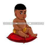 Cute Melanin Baby Boy Sitting On Red Pillow   JPG PNG  Clipart Cricut Silhouette Cut Cutting