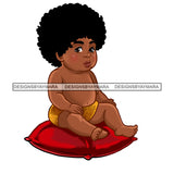 Cute Melanin Baby Boy Sitting On Red Pillow   JPG PNG  Clipart Cricut Silhouette Cut Cutting